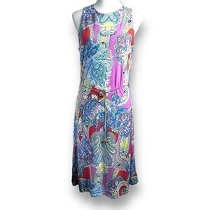 Lauren Ralph Lauren Women's M Colorful Paisley Sheath Midi Dress Chain Belted